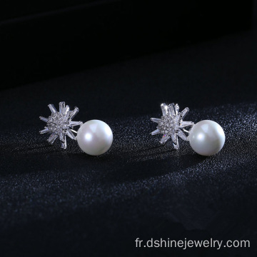 Flocon de neige cristal Zircon boucles d’oreilles perle forme boucle